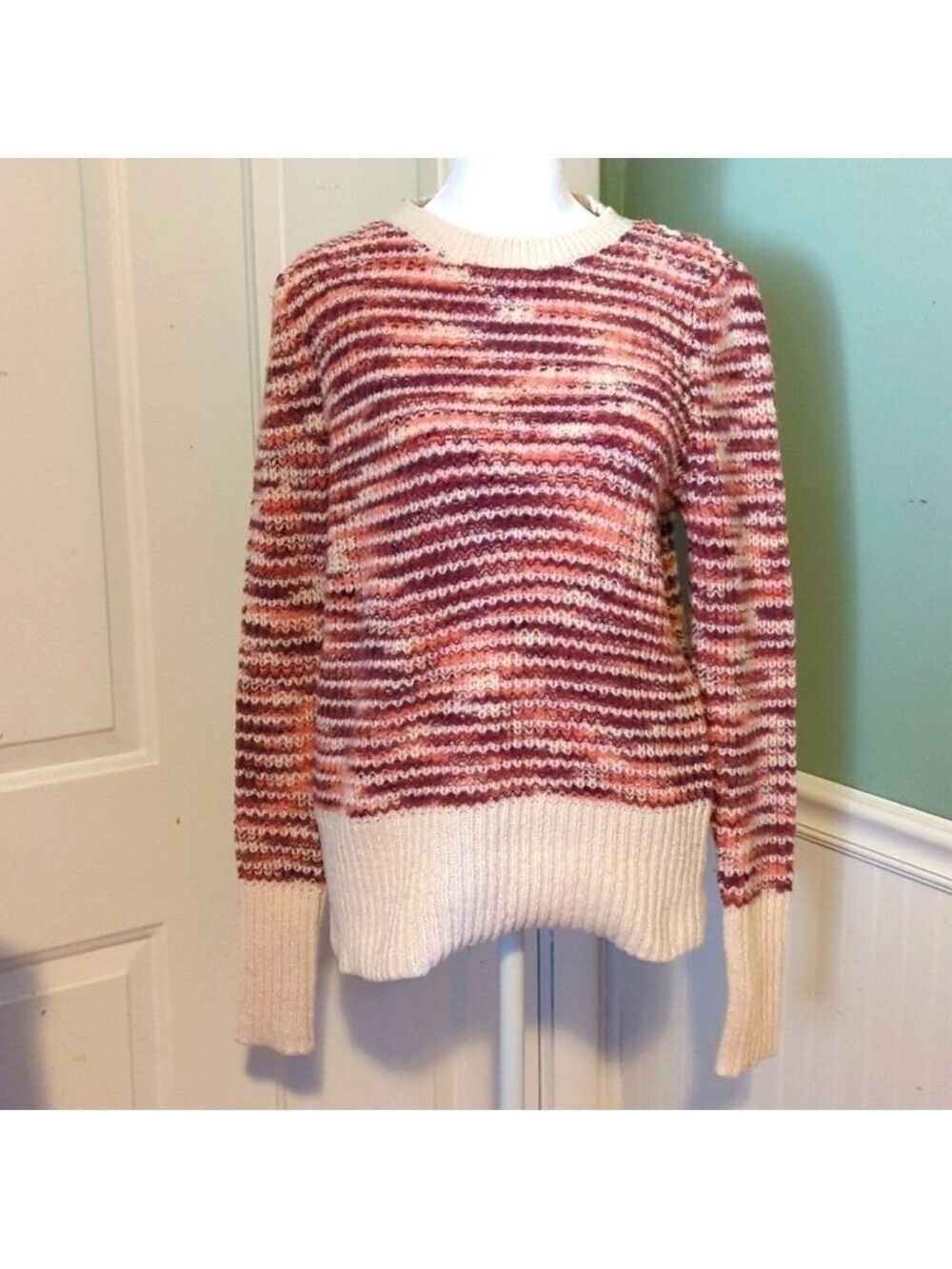 Loft Outlet Sweater Large Maroon Cream Colorful
